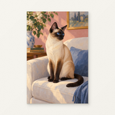 Sunlit Siamese Paint by Numbers Kit — original artwork displayed as a canvas on a warm off-white wall.