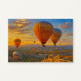 Sunrise Skies at Cappadocia, Turkey Paint by Numbers Kit — original artwork displayed as a canvas on a warm off-white wall.