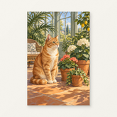 The Conservatory Cat Paint by Numbers Kit — original artwork displayed as a canvas on a warm off-white wall.