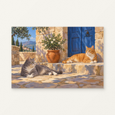 The Courtyard Pair Paint by Numbers Kit — original artwork displayed as a canvas on a warm off-white wall.