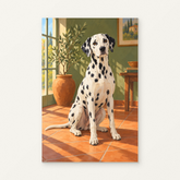 The Dalmatian in Sunlight Paint by Numbers Kit — original artwork displayed as a canvas on a warm off-white wall.