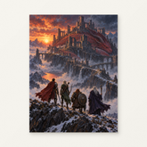Adventurers and a Red Dragon at Dragonspire Paint by Numbers Kit — original artwork displayed as a canvas on a warm off-white wall.
