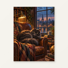 Black Cat with Books by a Rainy Window Paint by Numbers Kit — original artwork displayed as a canvas on a warm off-white wall.