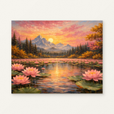 Flower Petals and Water Reflections Paint by Numbers Kit — original artwork displayed as a canvas on a warm off-white wall.