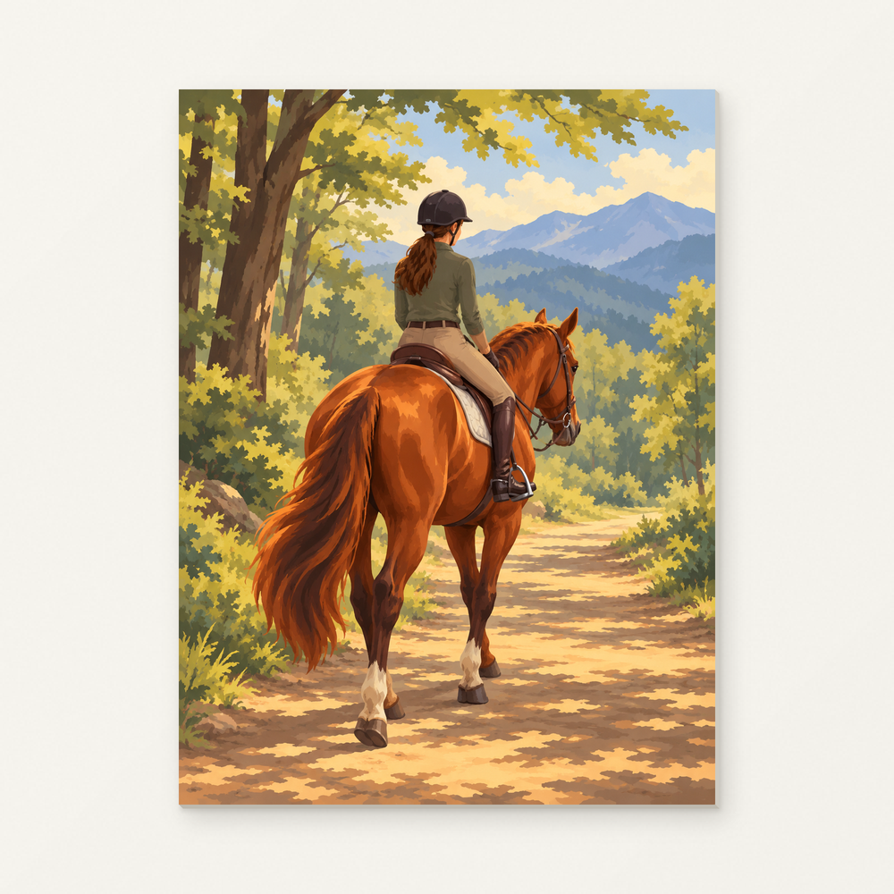 The Woodland Bridleway Paint by Numbers Kit — complete artwork displayed on a canvas against a warm off-white wall.