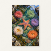 Tidepool Treasures Paint by Numbers Kit — original artwork displayed as a canvas on a warm off-white wall.