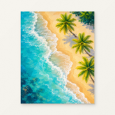 Tropical Shoreline Paint by Numbers Kit — original artwork displayed as a canvas on a warm off-white wall.