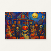 Victorian House Halloween Party Paint by Numbers Kit — original artwork displayed as a canvas on a warm off-white wall.