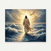 Jesus Walking on Water Paint by Numbers Kit — original artwork displayed as a canvas on a warm off-white wall.