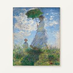 Woman with a Parasol — Madame Monet and Her Son — complete artwork displayed on a canvas against a warm off-white wall.