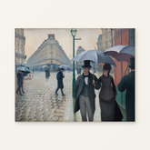 Paris Street; Rainy Day — complete artwork displayed on a canvas against a warm off-white wall.
