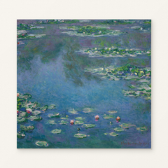Water Lilies — complete artwork displayed on a canvas against a warm off-white wall.