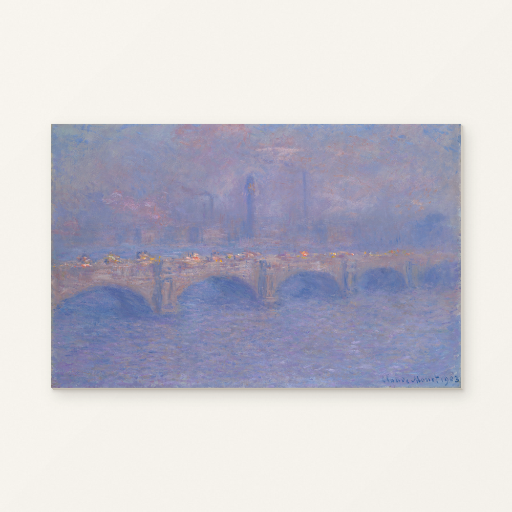 Waterloo Bridge, Sunlight Effect — complete artwork displayed on a canvas against a warm off-white wall.