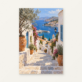 White Steps to the Sea Paint by Numbers Kit — original artwork displayed as a canvas on a warm off-white wall.
