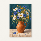 Wildflowers in Terracotta Paint by Numbers Kit — original artwork displayed as a canvas on a warm off-white wall.