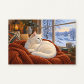 Winter Cat at Home Paint by Numbers Kit — original artwork displayed as a canvas on a warm off-white wall.