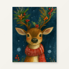 Winter Glow Reindeer Paint by Numbers Kit — original artwork displayed as a canvas on a warm off-white wall.