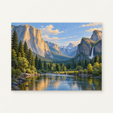 Yosemite Valley in Morning Light Paint by Numbers Kit — complete artwork displayed on a canvas against a warm off-white wall.