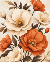 Orange and Cream Autumn Flowers Paint by Numbers Kit — unframed artwork detail