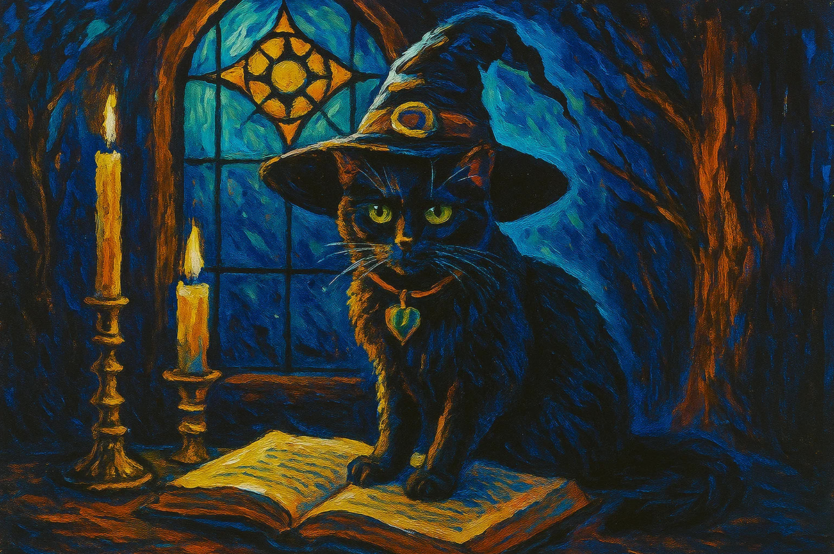 Black Cat of the Midnight Spell Paint by Numbers Kit — unframed artwork detail