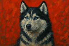 Husky in the Crimson Glow