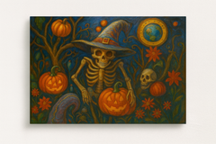 Witch Skeleton Among Pumpkins
