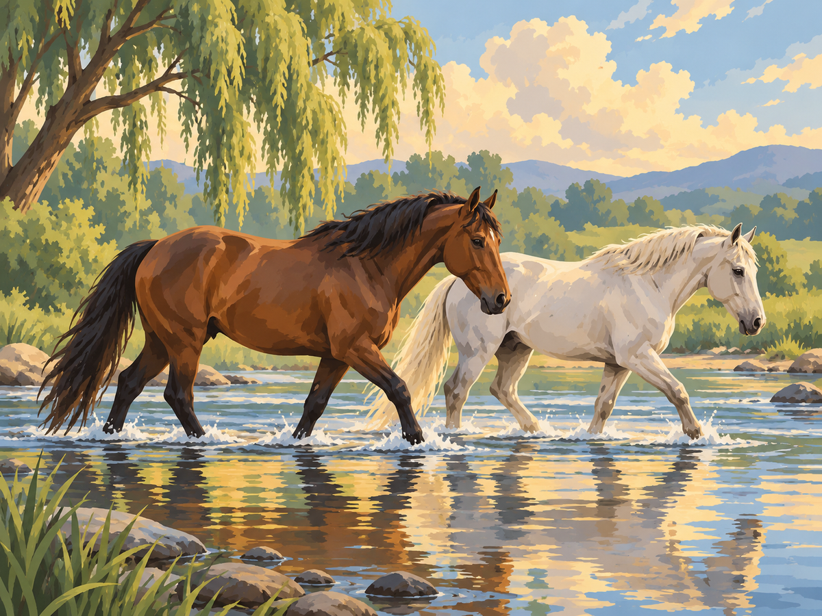 Crossing at Willow Bend Paint by Numbers Kit — unframed artwork detail