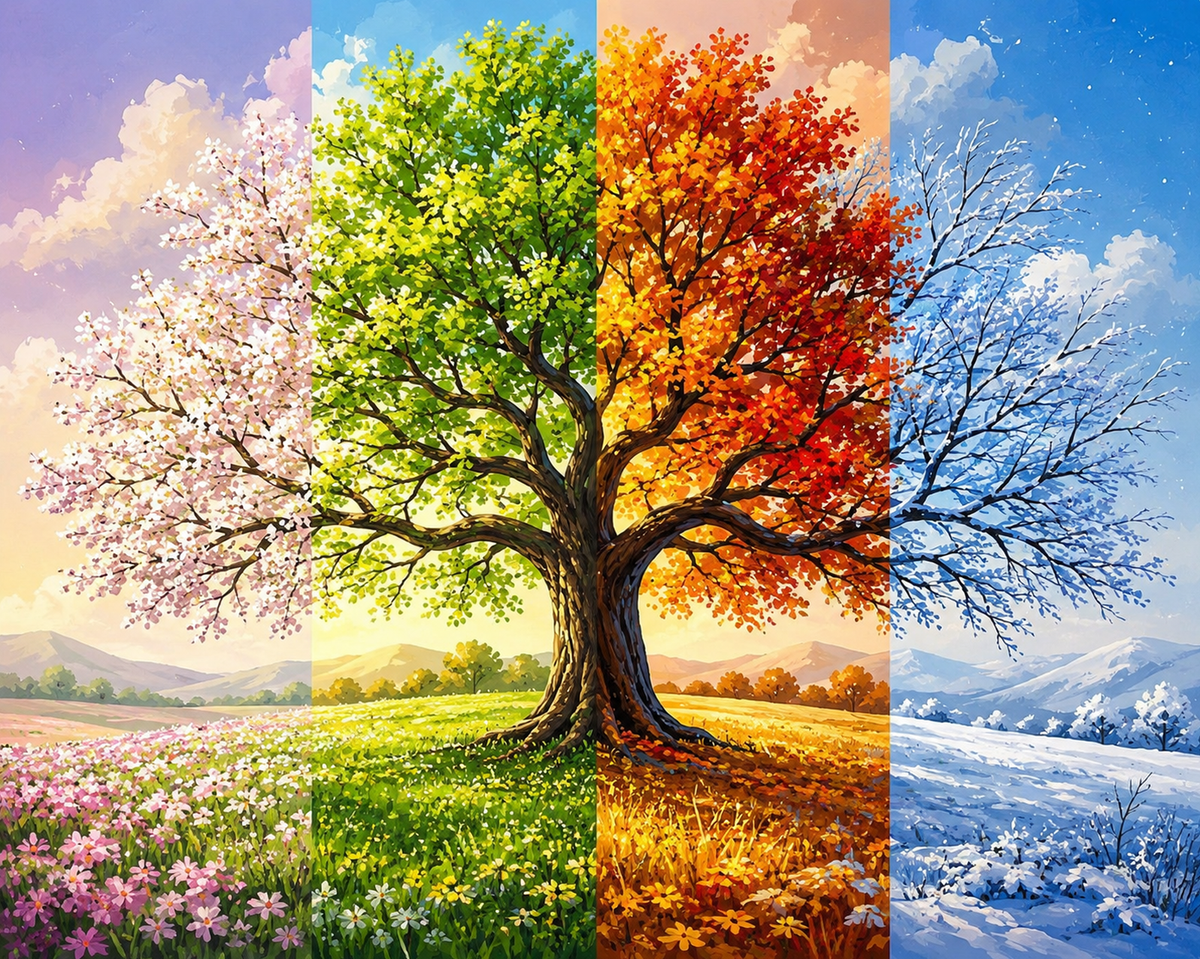 Four Seasons Tree Paint by Numbers Kit — unframed artwork detail