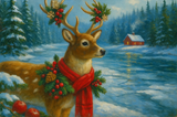 Christmas Deer by a Frozen Lake Paint by Numbers Kit — unframed artwork detail