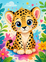 Cute Spotted Cub Paint by Numbers Kit — unframed artwork detail