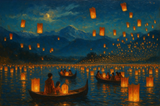 Vietnam Lantern Festival on the River Paint by Numbers Kit — unframed artwork detail