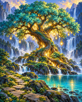 Glowing Tree of Life Paint by Numbers Kit — unframed artwork detail