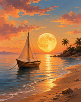 Sailboat Under a Golden Moon Paint by Numbers Kit — unframed artwork detail