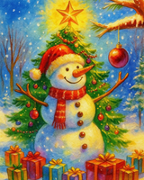 Christmas Character and Festive Decorations Paint by Numbers Kit — unframed artwork detail