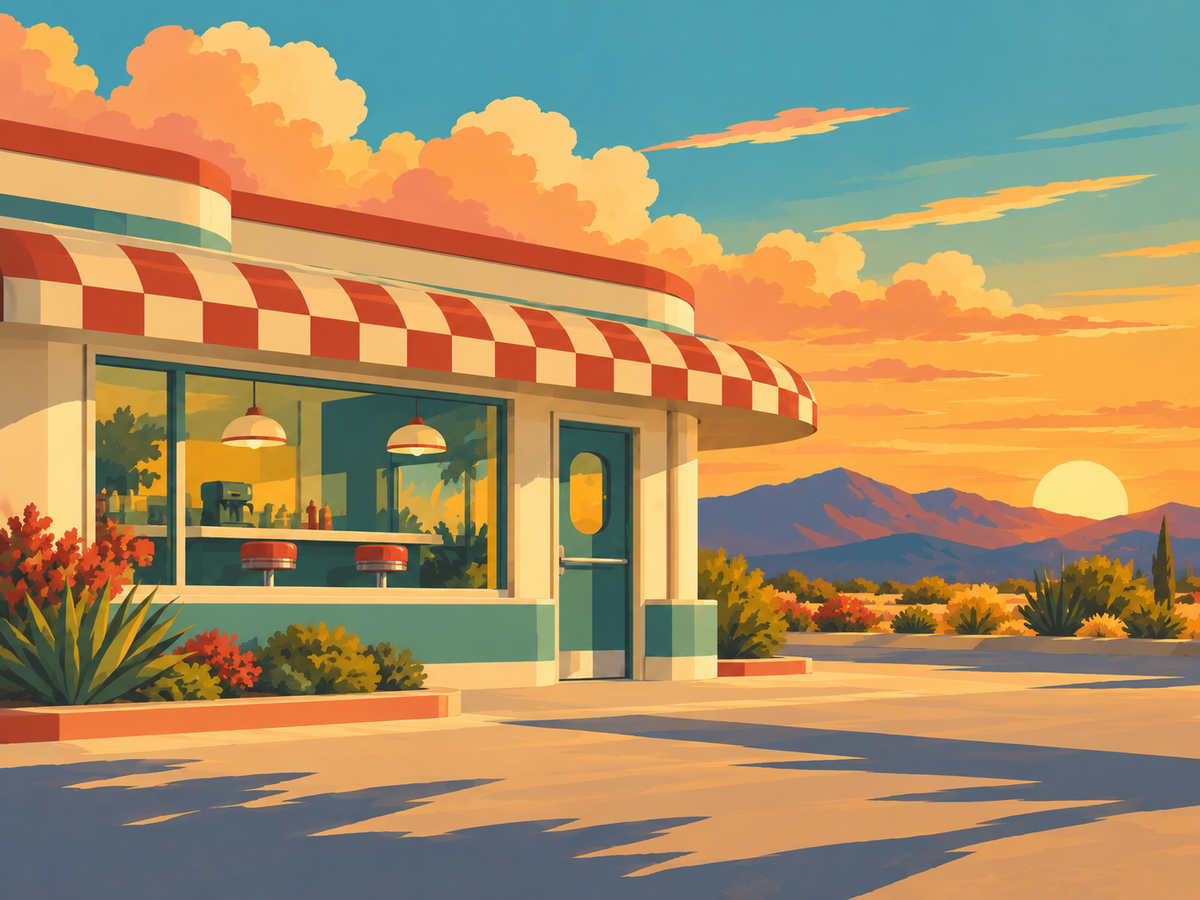 Last Light at the Diner Paint by Numbers Kit — unframed artwork detail