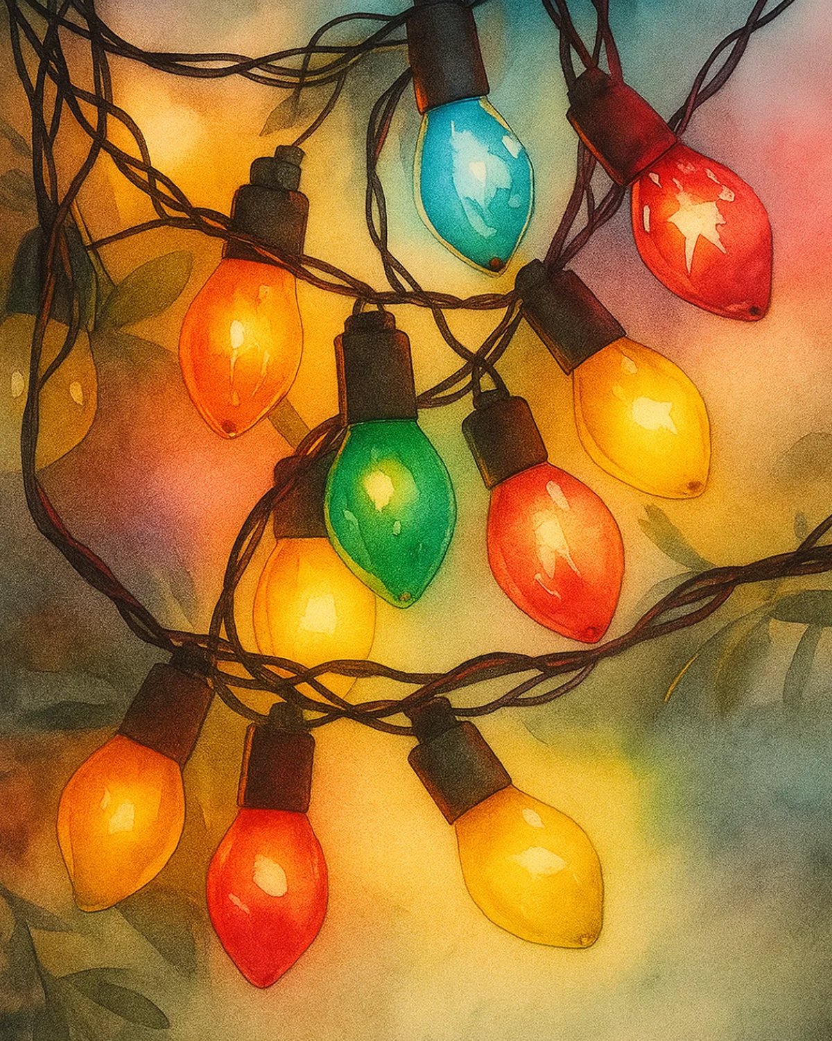 Colorful Christmas Lights Paint by Numbers Kit — unframed artwork detail