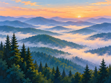 Morning Mist in the Smokies Paint by Numbers Kit — unframed artwork detail
