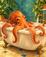 Octopus at Bath Time Paint by Numbers Kit — unframed artwork detail