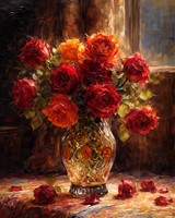 Red Roses in Golden Light Paint by Numbers Kit — unframed artwork detail