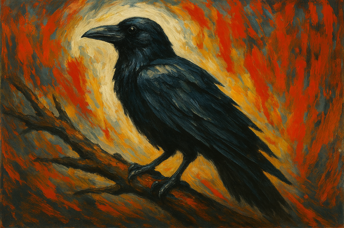 Raven in the Emberlight Paint by Numbers Kit — unframed artwork detail