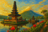 Bali Temple Reflections Paint by Numbers Kit — unframed artwork detail