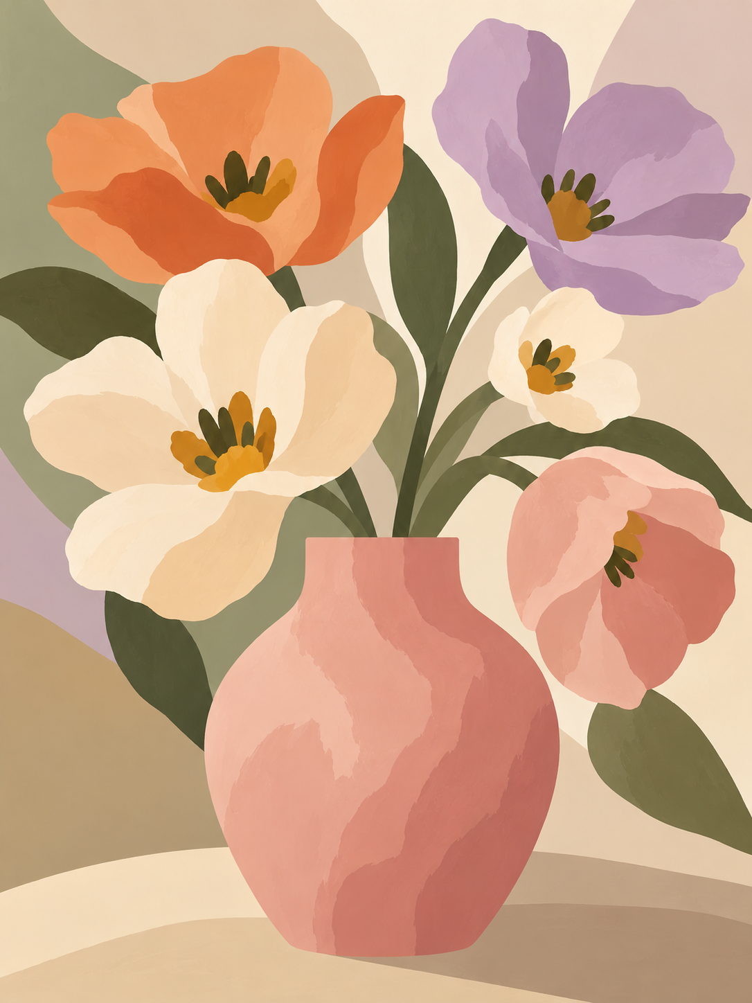 Soft-Spoken Blooms Paint by Numbers Kit — unframed artwork detail