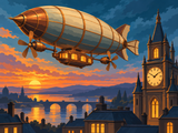 Steampunk Airship over a Clockwork City Paint by Numbers Kit — unframed artwork detail