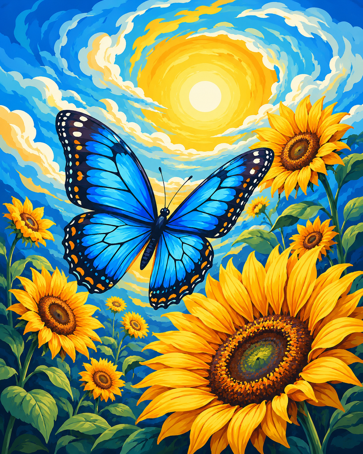 Sunflower Glow Paint by Numbers Kit — unframed artwork detail