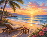 Palm Tree Beach at Sunset Paint by Numbers Kit — unframed artwork detail