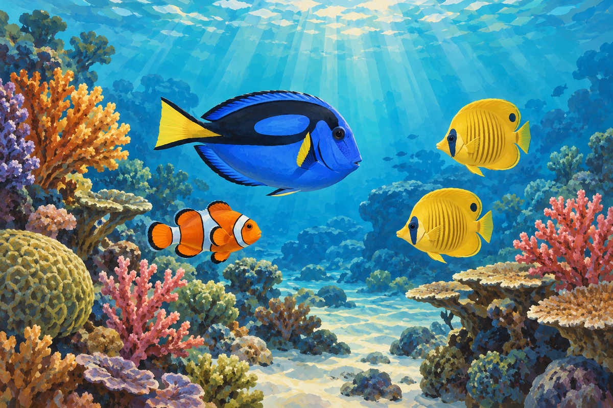 Tropical Fish on a Coral Reef Paint by Numbers Kit — unframed artwork detail