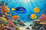 Tropical Fish on a Coral Reef Paint by Numbers Kit — unframed artwork detail