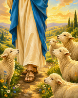 The Good Shepherd with Lambs Paint by Numbers Kit — unframed artwork detail