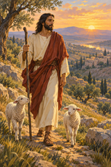 Jesus with Lambs at Sunrise Paint by Numbers Kit — unframed artwork detail