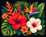 Hibiscus and Bird of Paradise Flowers Paint by Numbers Kit — unframed artwork detail